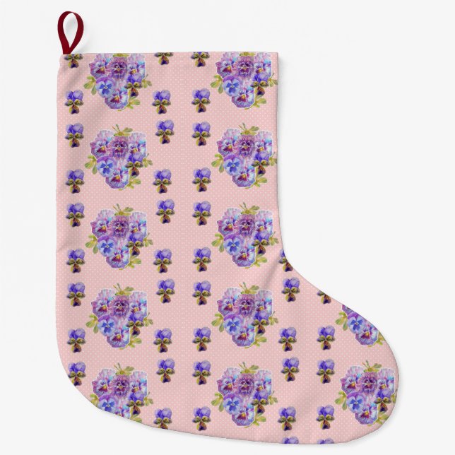 Shabby Chic Floral Polka Dot Christmas Stocking (Front)