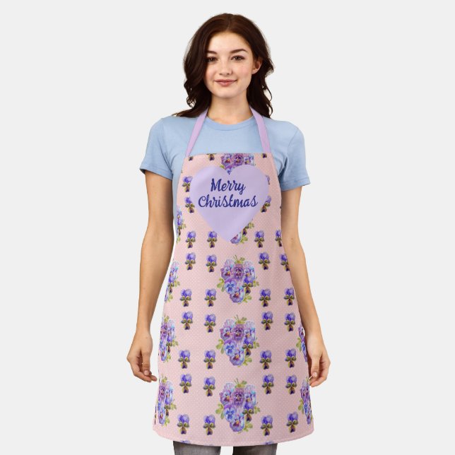 Shabby Chic Floral Polka Dot Christmas Womans Name Apron (Worn)