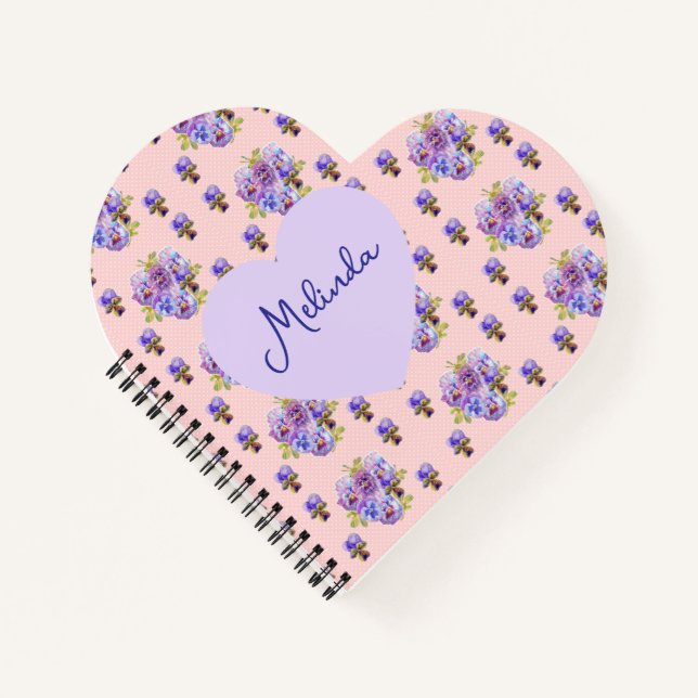 Shabby Chic Floral Polka Dot Pastel Womans Name Notebook (Front)
