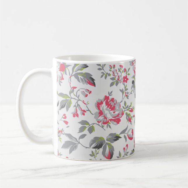 Shabby Chic Floral Roses Pattern Coffee Mug (Left)
