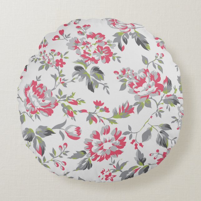 Shabby Chic Floral Roses Pattern Round Pillow (Front)
