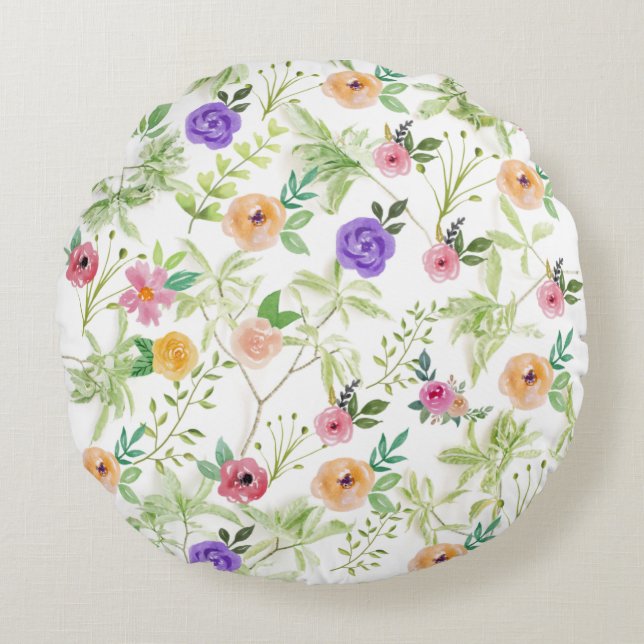 Shabby Chic Floral Round Pillow (Front)