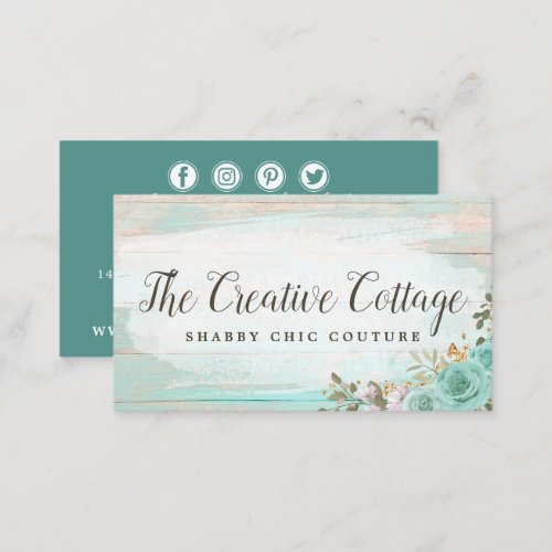 Shabby Chic Floral Rustic Wood Social Media Icons Business Card