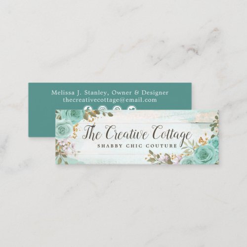 Shabby Chic Floral Rustic Wood Social Media Icons Mini Business Card