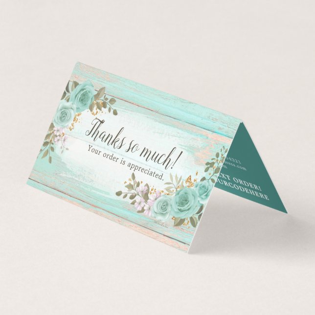 Shabby Chic Floral Rustic Wood Thank You Card (Front)