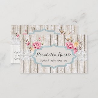 Shabby Chic Floral Rustic Wood & Vintage Lace Business Card