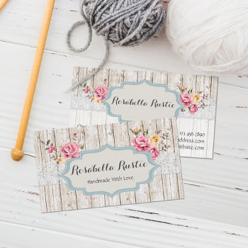 Shabby Chic Floral Rustic Wood & Vintage Lace Business Card by CyanSkyDesign at Zazzle
