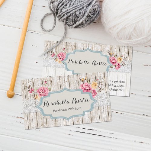 Shabby Chic Floral Rustic Wood  Vintage Lace Business Card