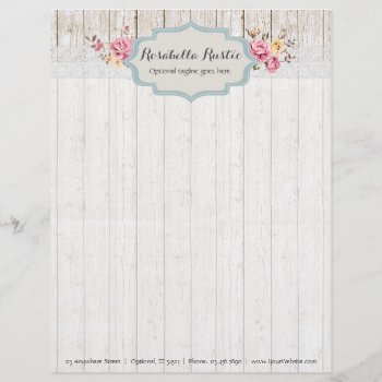 Shabby Chic Floral Rustic Wood & Vintage Lace Letterhead by CyanSkyDesign at Zazzle