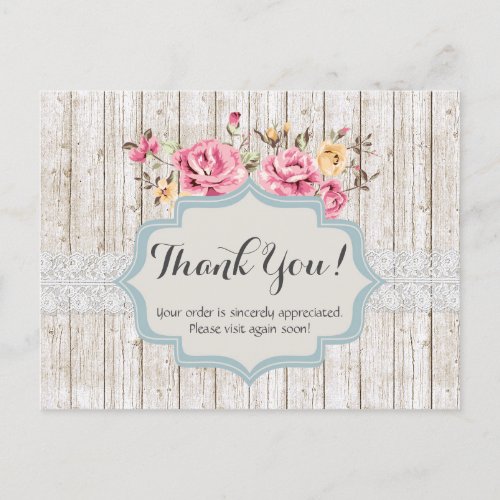 Shabby Chic Floral Rustic Wood Vintage Thank You Postcard