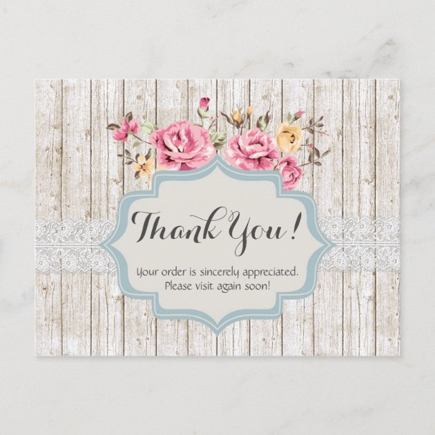 Vintage Shabby Chic Floral Postcard Style Personalised Wedding Thank You Cards 