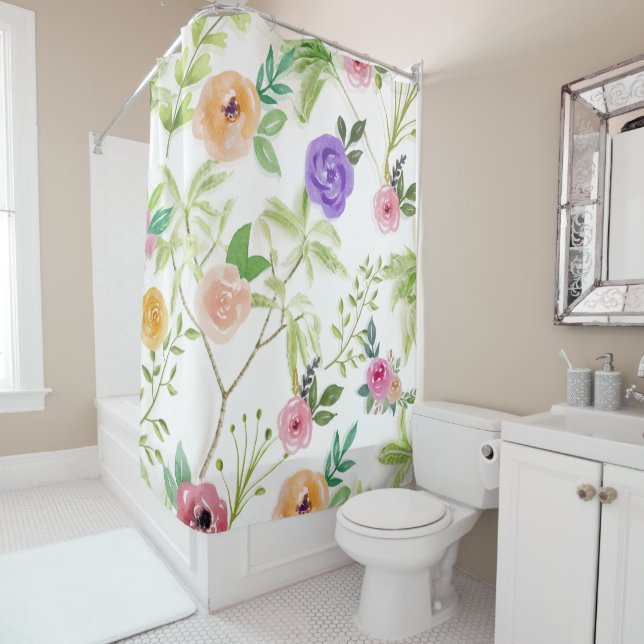 Shabby Chic Floral Shower Curtain (In Situ)