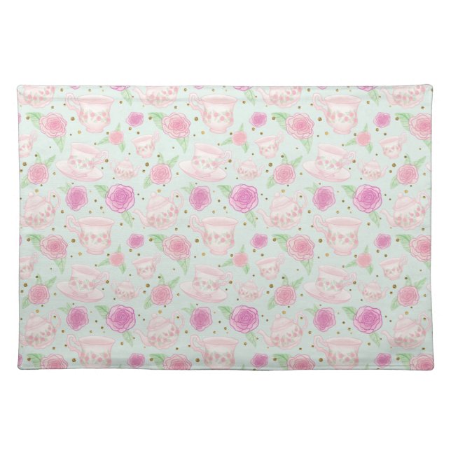 Shabby Chic Floral Tea Party Pattern Cloth Placemat (Front)