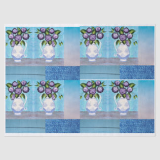 Shabby Chic Floral Vase Tissue Paper for DIY