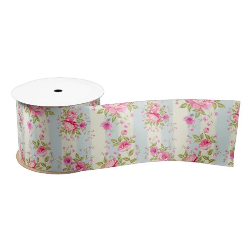 Shabby chicfloralvintagepinkbluecreametrendy satin ribbon