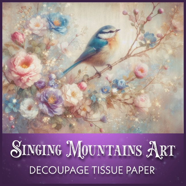 Shabby Chic Floral Watercolor Bluebird Decoupage Tissue Paper (Creator Uploaded)