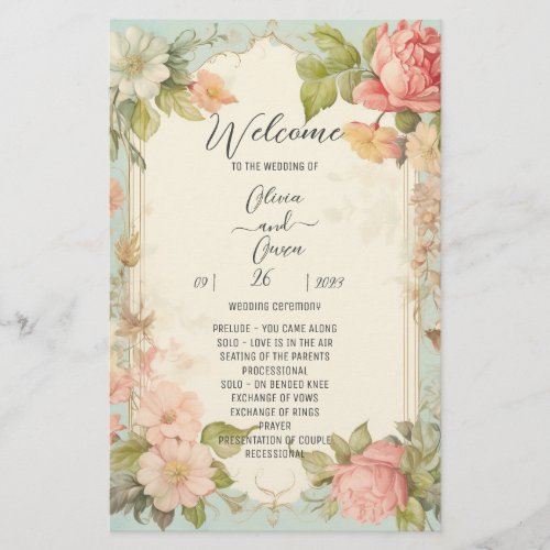 Shabby Chic Floral Wedding Ceremony Program