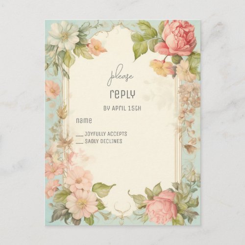 Shabby Chic Floral Wedding RSVP  Invitation Postcard