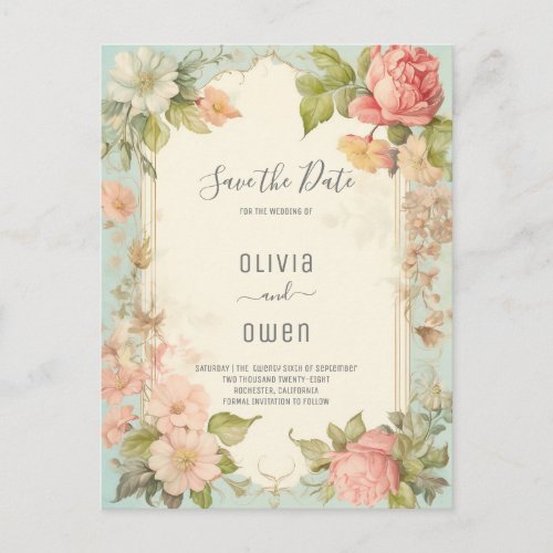 Shabby Chic Floral Wedding Save the Date Postcard