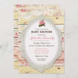 Shabby Chic Floral Wood Baby Shower Invitation