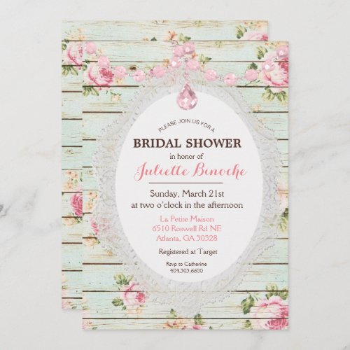 Shabby Chic Floral Wood Bridal Shower Invitation