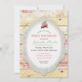 Shabby Chic Floral Wood First Birthday Invitation (Front)
