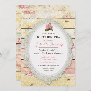 Shabby Chic Floral Wood Kitchen Tea Invitation