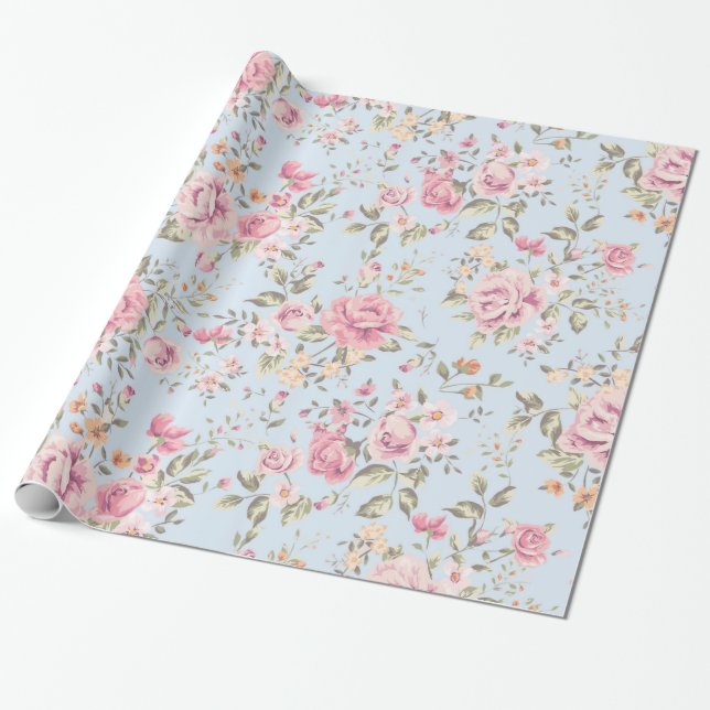 Shabby Chic Floral Wrapping Paper (Unrolled)