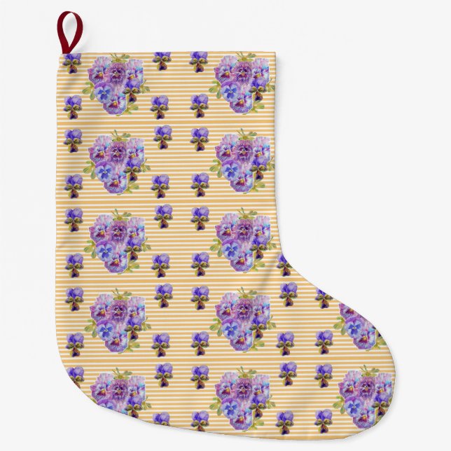 Shabby Chic Floral Yellow pansy Christmas Stocking (Front)