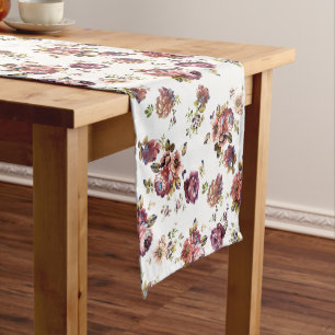 Shabby Chic Florals in Dusty Rose Short Table Runner