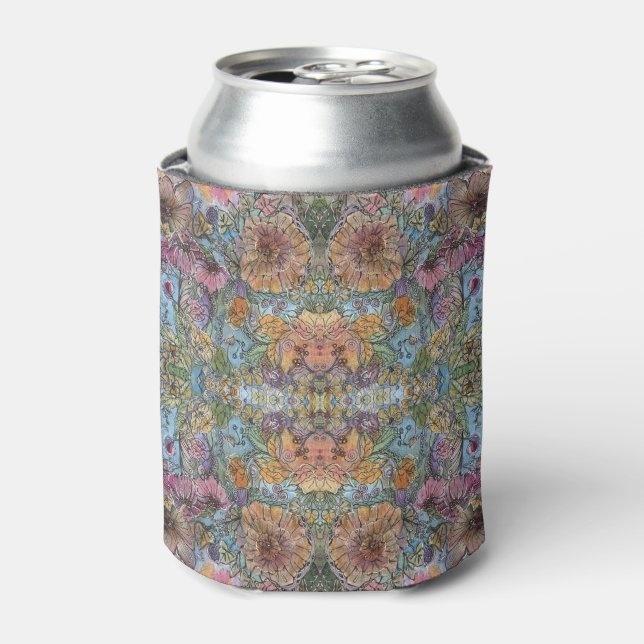 Shabby Chic Flower Garden Watercolor Painting  Can Cooler (Can Front)