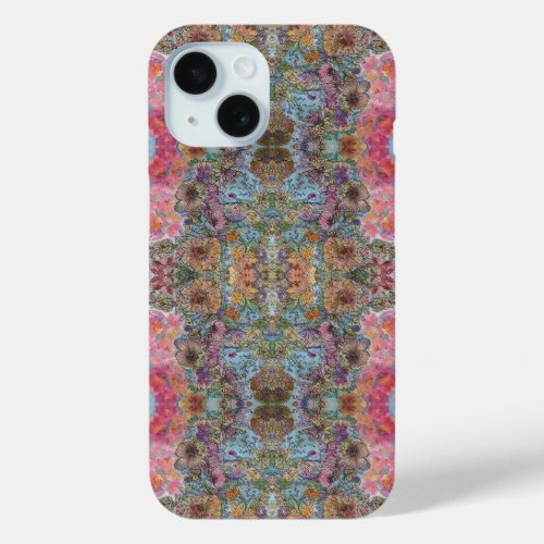 Shabby Chic Flower Garden Watercolor Painting iPhone 15 Case