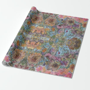 Shabby Chic Flower Garden Watercolor Painting  Wrapping Paper