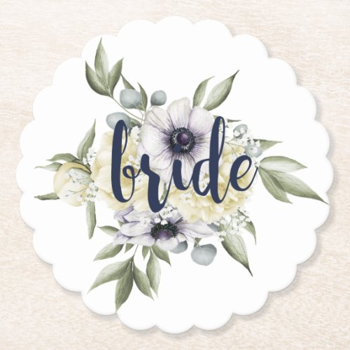 Shabby_Chic Flowers Bouquet  Bride Typography Paper Coaster