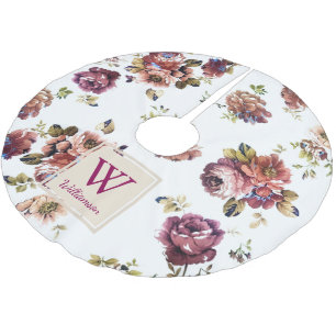 Shabby Chic Flowers on White - Personalized Brushed Polyester Tree Skirt