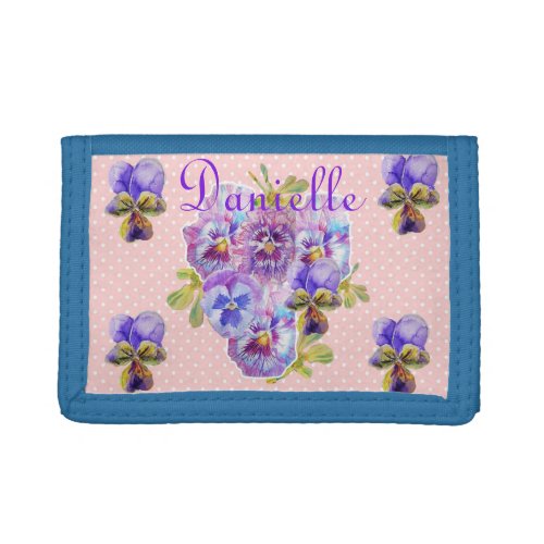 Shabby Chic Flowers Pink Pansy Polka Dot Wallet