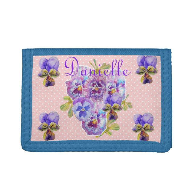 Shabby Chic Flowers Pink Pansy Polka Dot Wallet (Front)