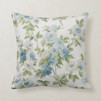Shabby Chic Flowers Watercolor Roses Blue Floral Throw Pillow