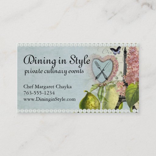 Customizable Shabby chic fork knife Eiffel tower chef biz cards Business Card Template