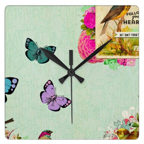 Shabby chic, french chic, vintage,floral,rustic,mi square wall clock