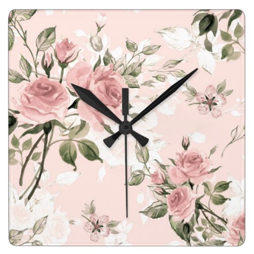 Shabby chic, french chic, vintage,floral,rustic,pi square wall clock