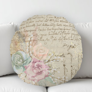 Shabby Chic French Country Floral Round Pillow