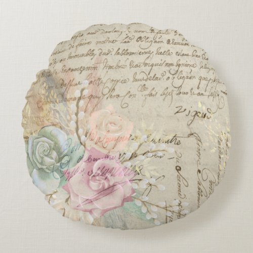 Shabby Chic French Country Floral Round Pillow