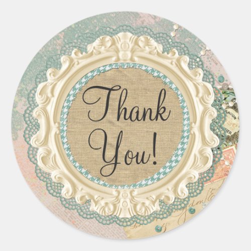 Shabby Chic French Frame Vintage Shop Thank You Classic Round Sticker