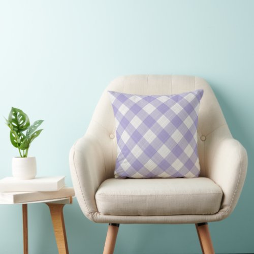 Shabby Chic French Lavender Violet Check Pattern Throw Pillow
