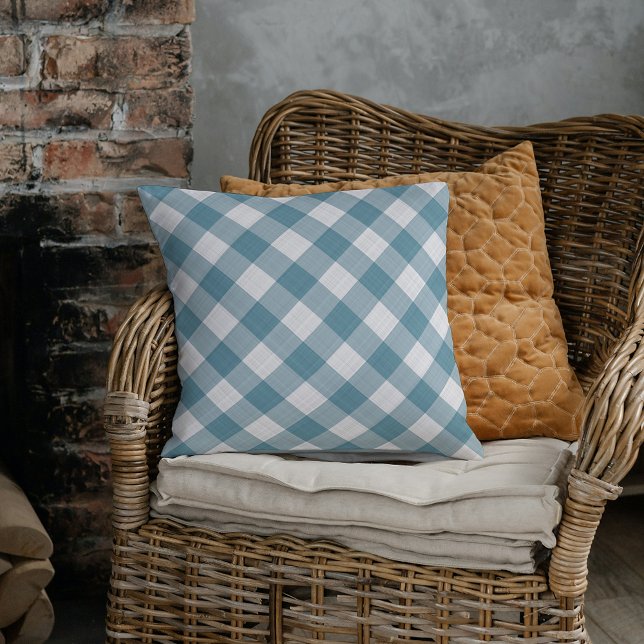 Shabby Chic French Light Teal Blue Check Pattern Throw Pillow (Creator Uploaded)