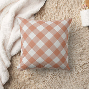 Shabby Chic French Peach Orange Red White Check Throw Pillow