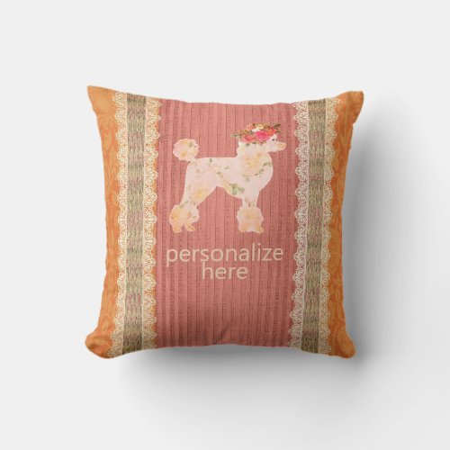 Shabby Chic French Poodle Vintage Look Throw Pillow