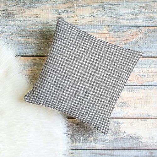 Shabby Chic French White Black Gray Check Pattern Throw Pillow