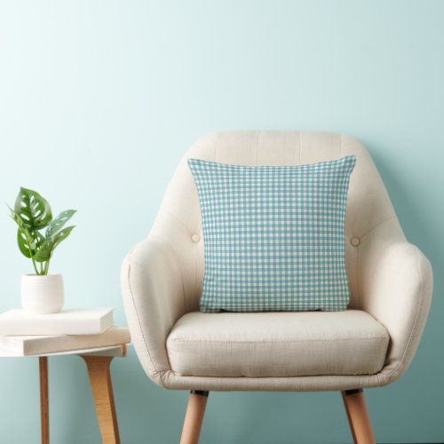 Shabby Chic French White Light Teal Check Pattern Throw Pillow